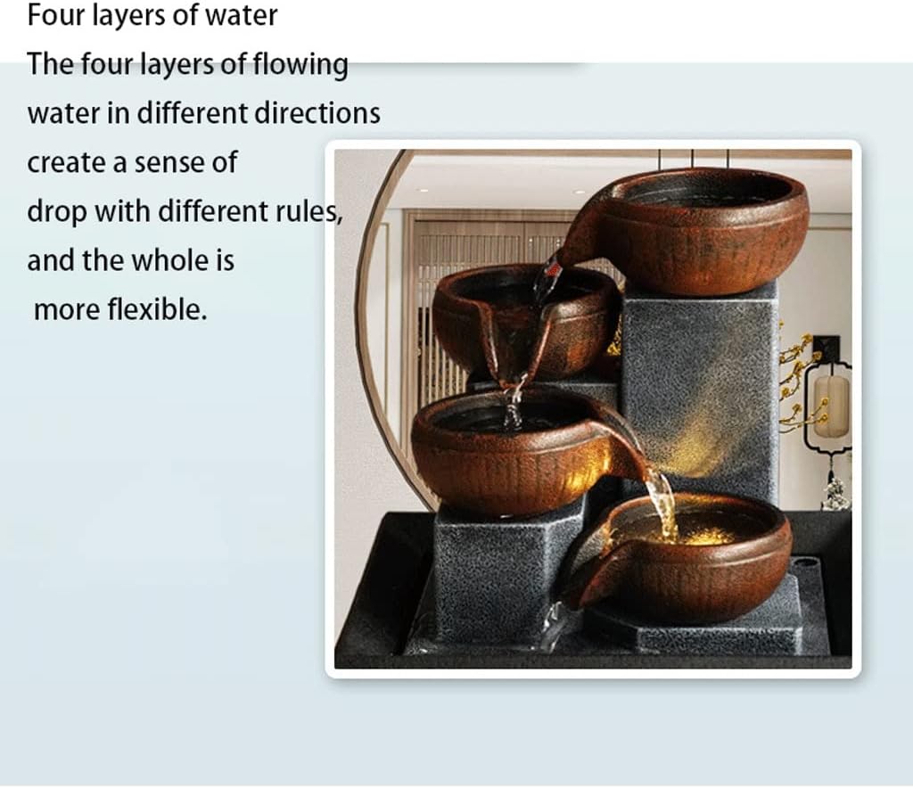 4 Level Tabletop Fountain with LED Lights and Stones