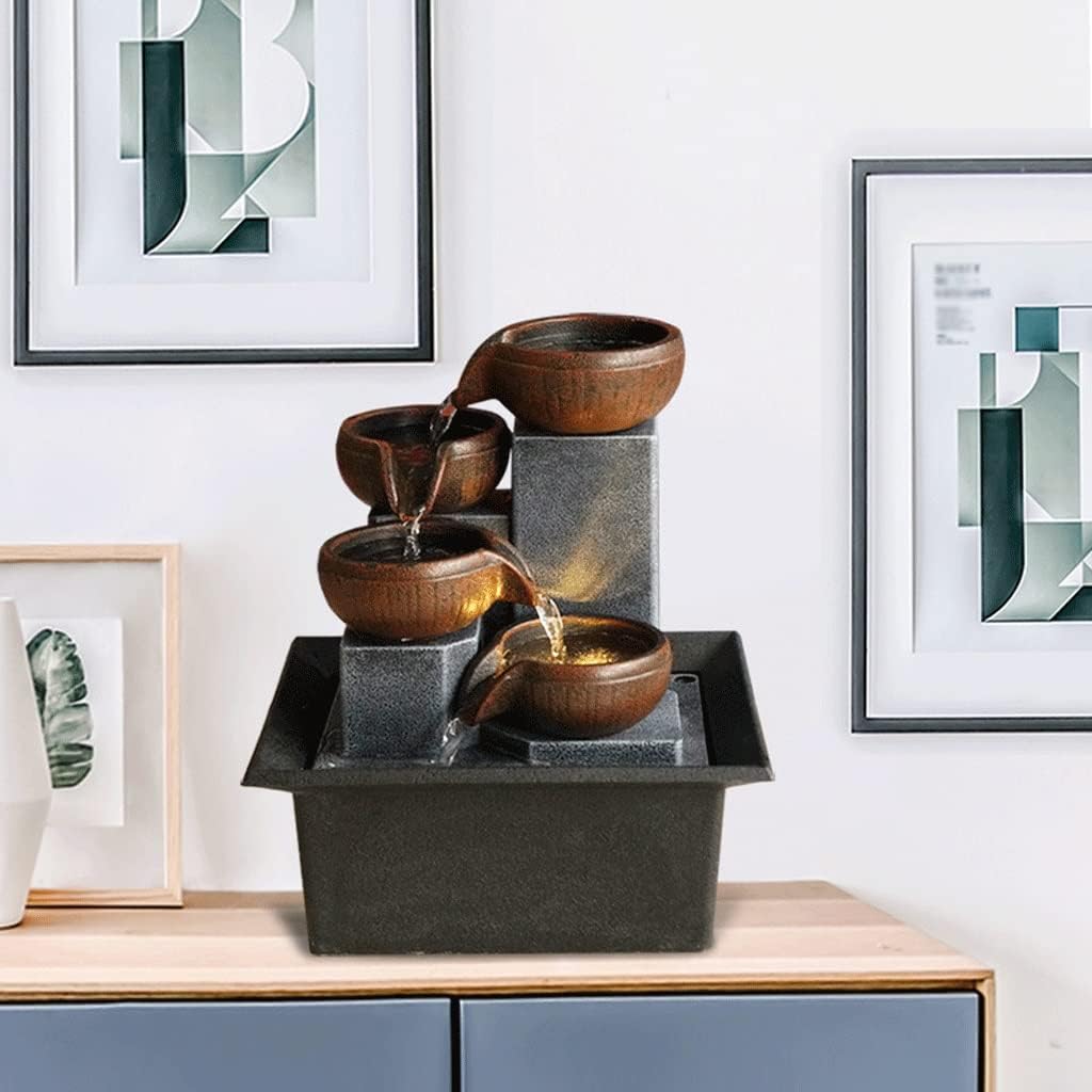4 Level Tabletop Fountain with LED Lights and Stones
