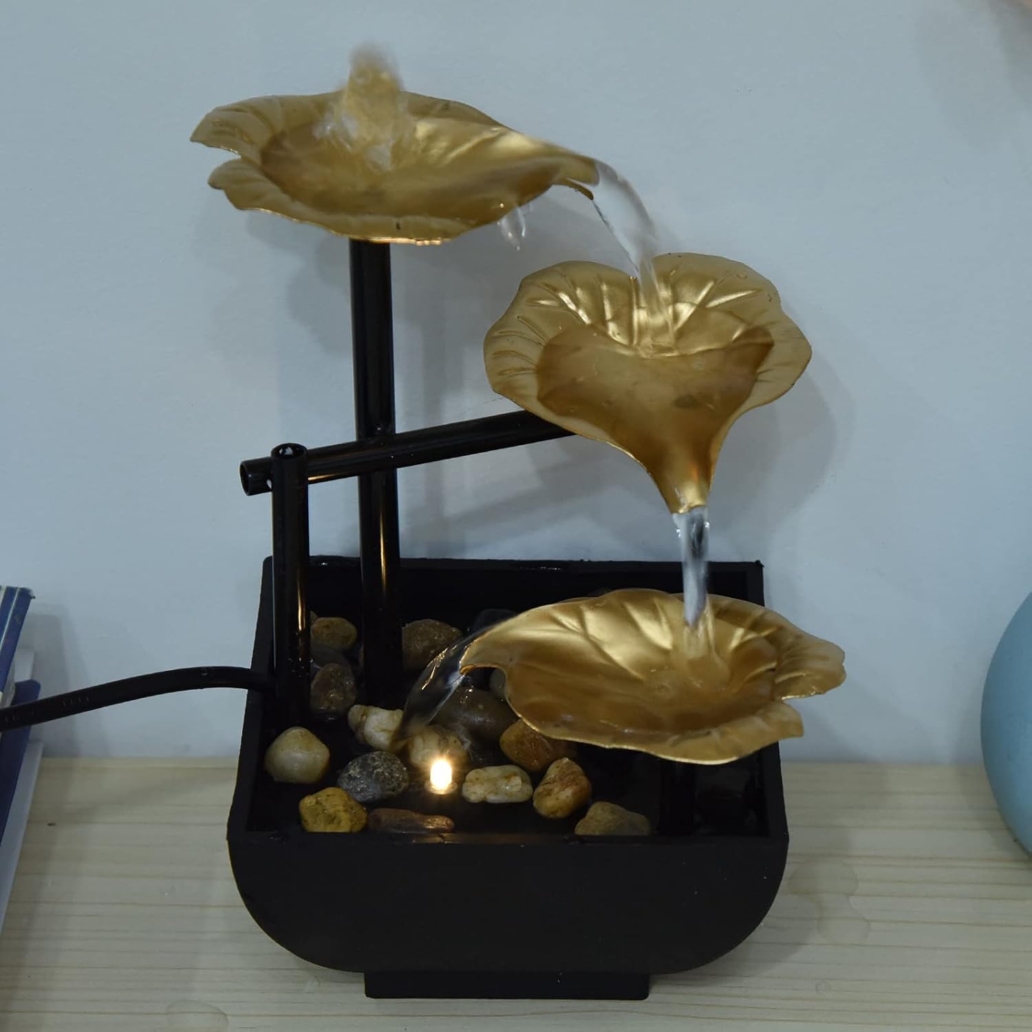Modern Tabletop Fountain with LED Lights for Home Office Decor