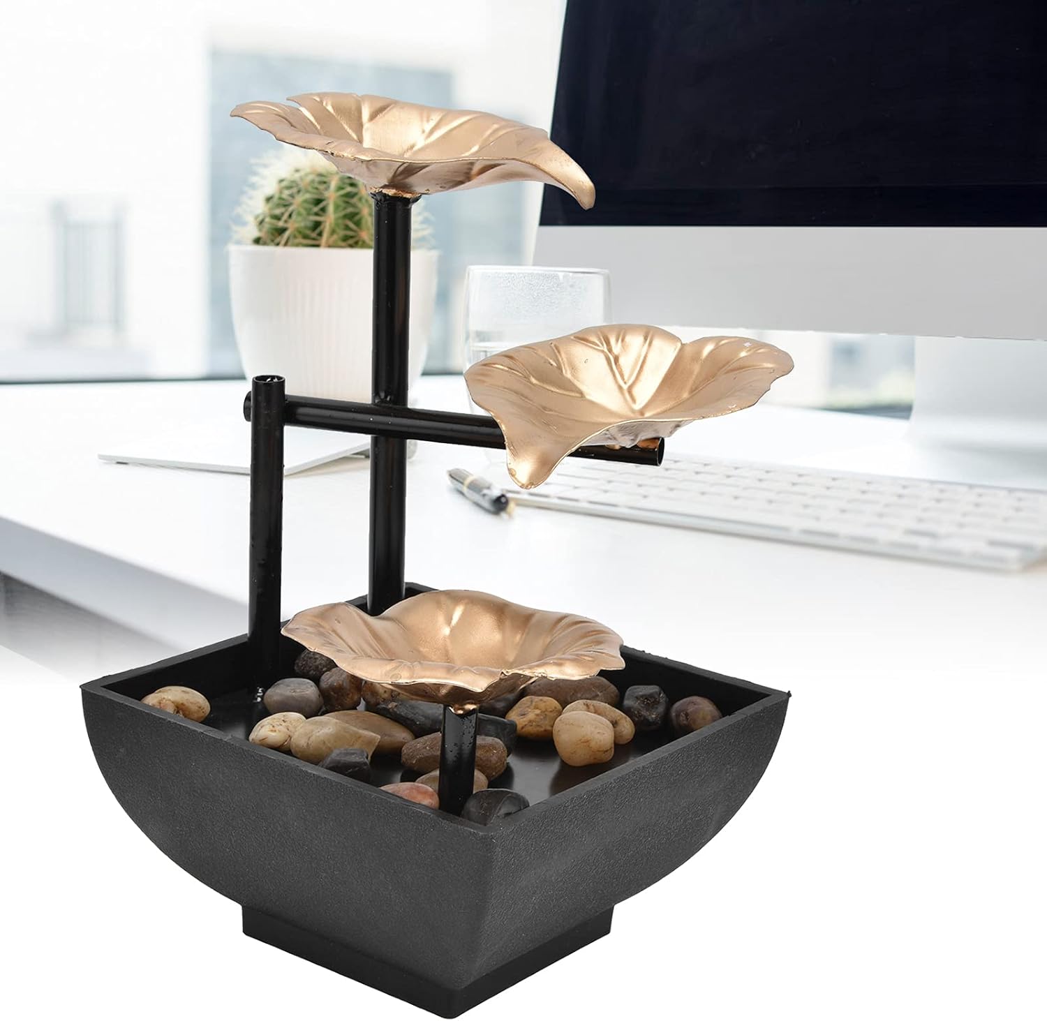 Modern Tabletop Fountain with LED Lights for Home Office Decor