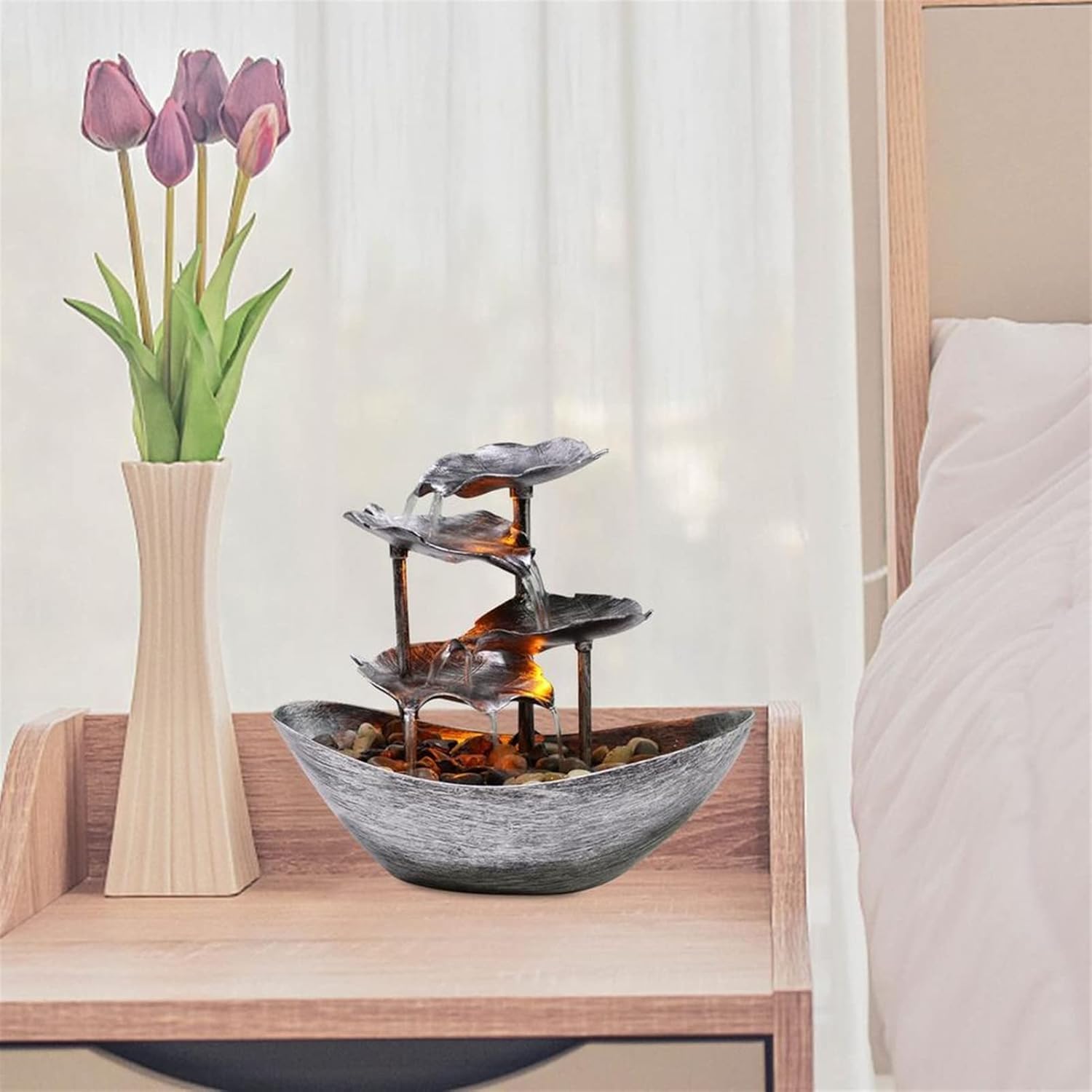Elegant Desktop Fountain with LED Light and Lotus Design 1