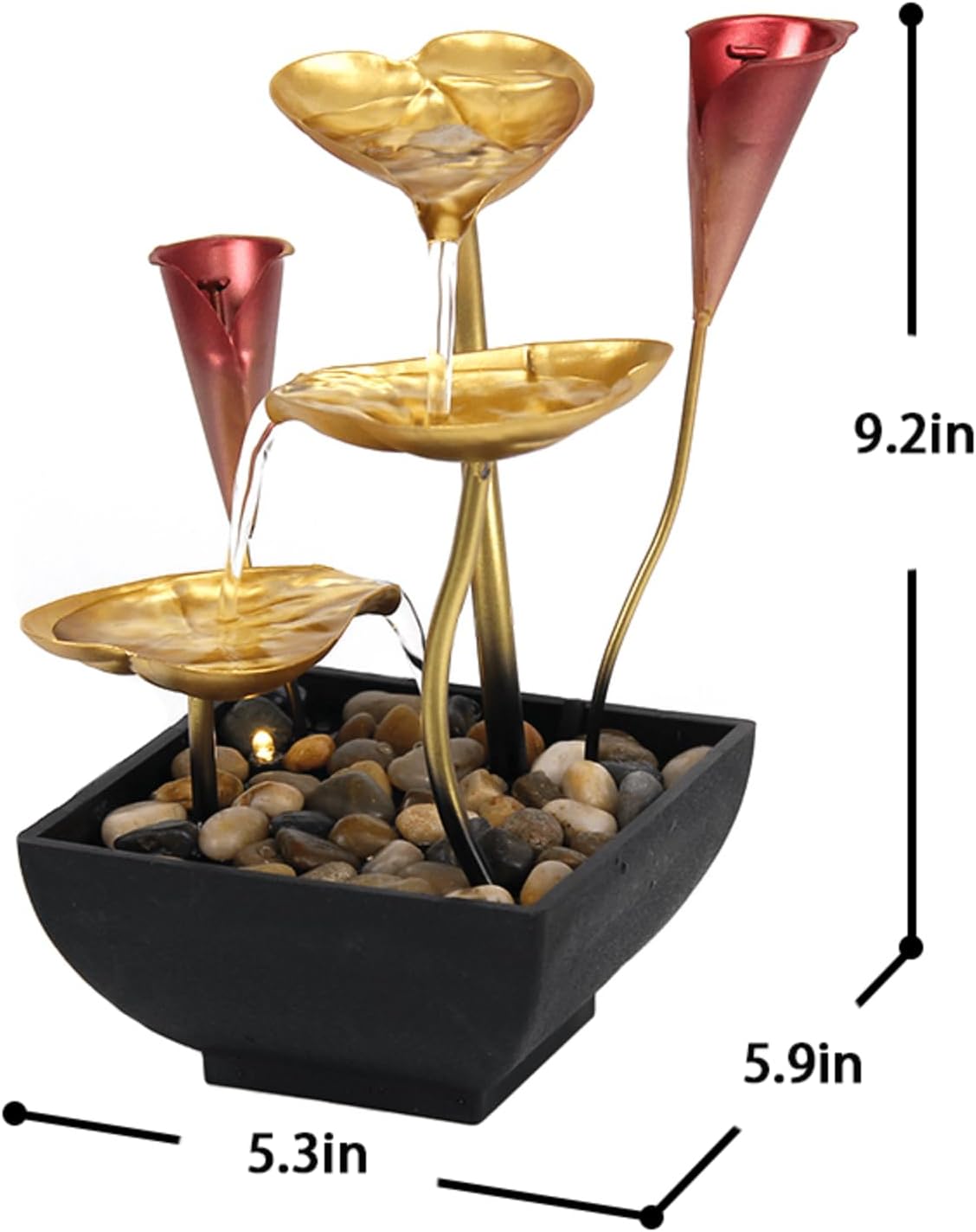 Lotus Leaf Water Fountain with LED Lights and Calla Lily Accents