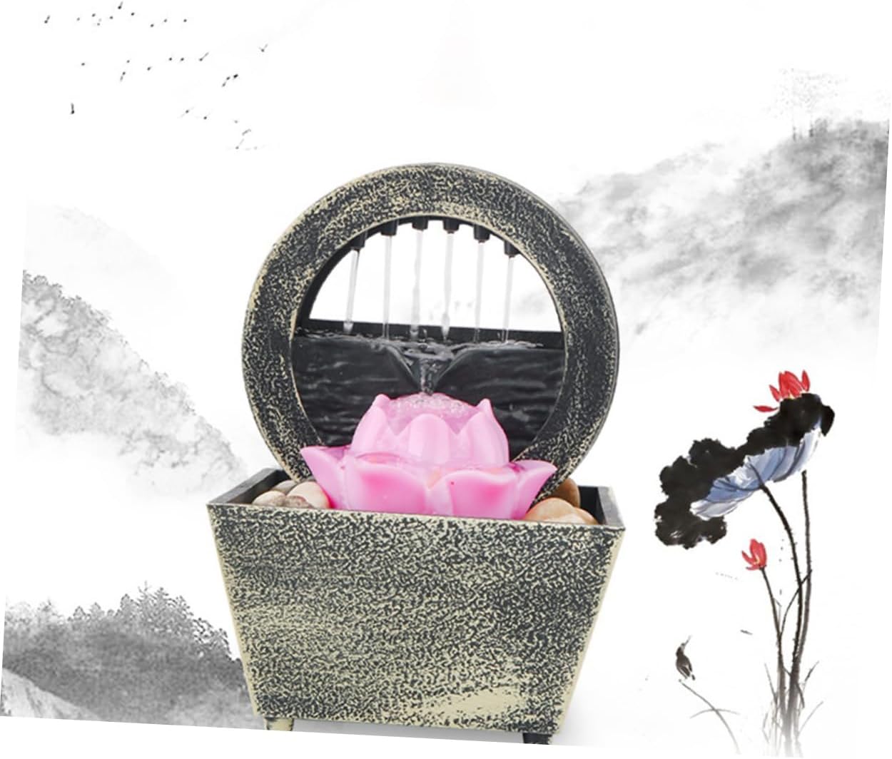 LIFKICH 1set Tabletop Water Fountain with LED Light for Home and Office Zen Decoration