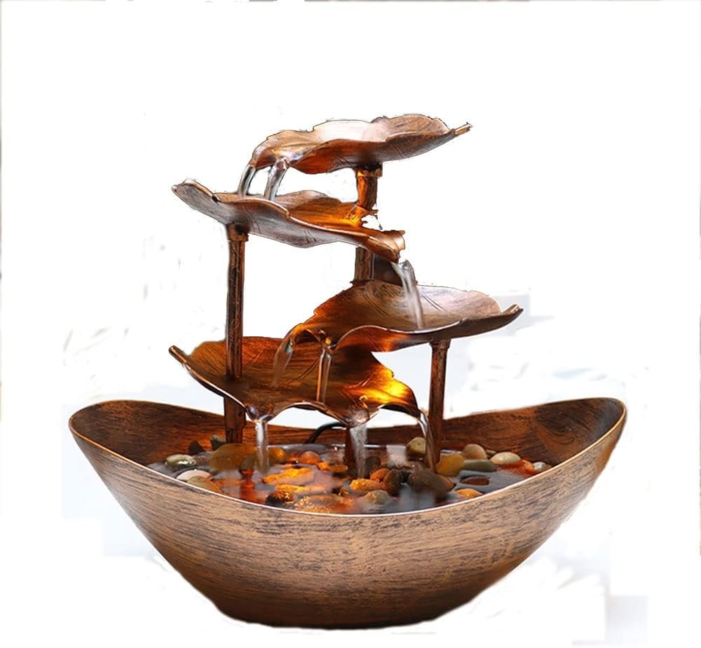 Silver Lotus Leaf Shaped Tabletop Water Fountain Lamp