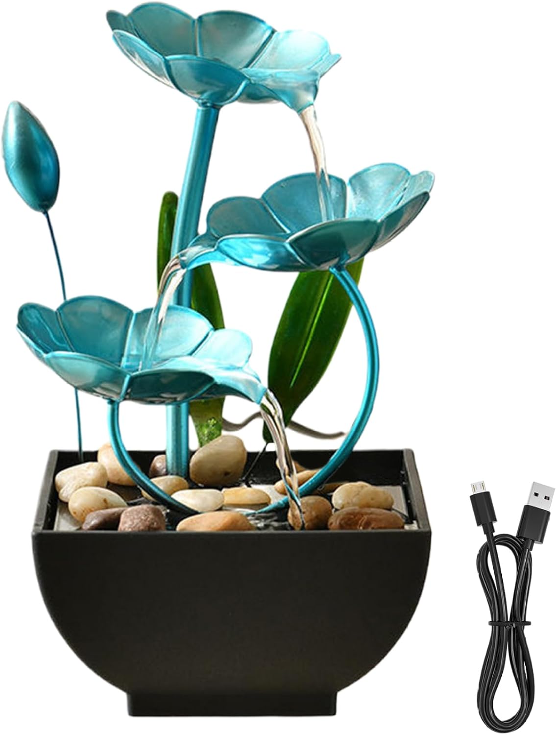 Hperu Tabletop Fountain 5x5x9in USB Powered Indoor Lotus Decor Waterfall Fountain for Office Bedroom Living Room