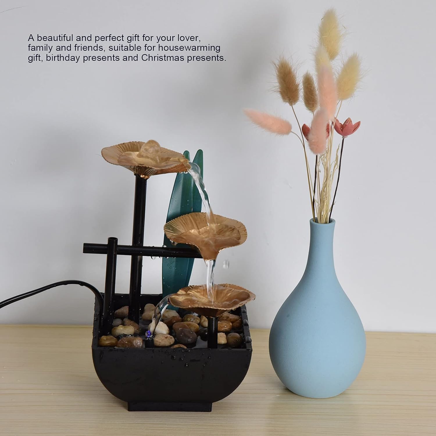 CHICIRIS Indoor Tabletop Fountain with 3-Tier Waterfall and Lighting Feature for Home Office Decor