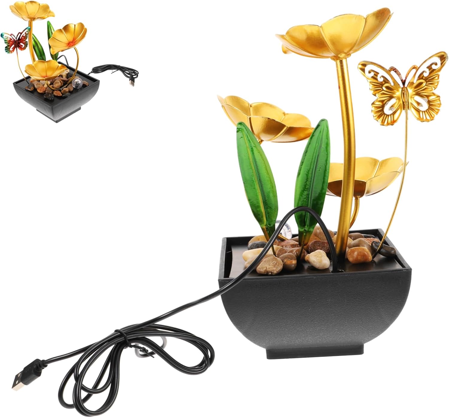 Tabletop Fountain with Lotus Flower Design Solar-Powered Water Feature