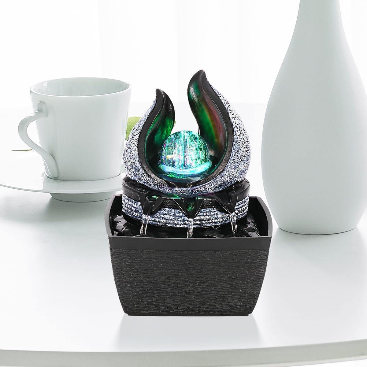 Hebafri Tabletop Water Fountain with LED Rolling Ball
