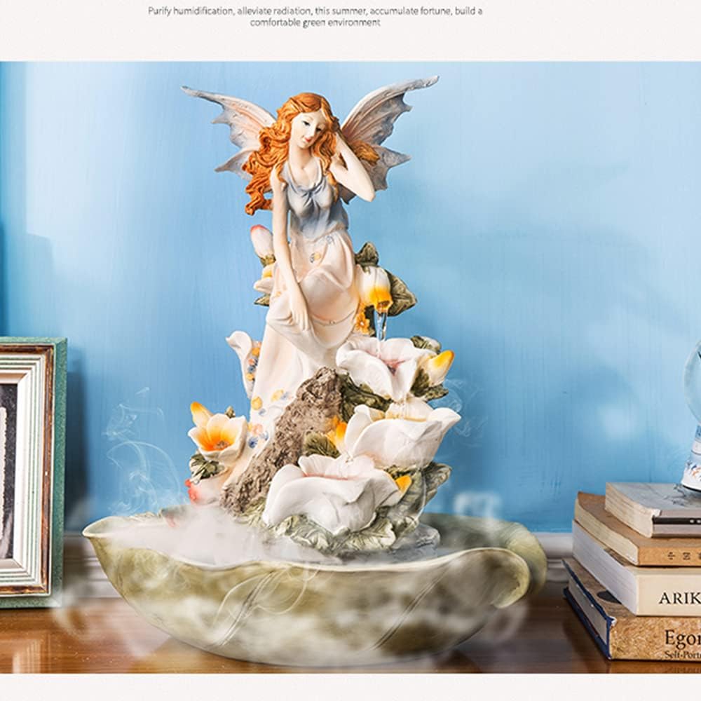 Tabletop Fountain with LED Lights - Angel Lily Waterfall Decoration