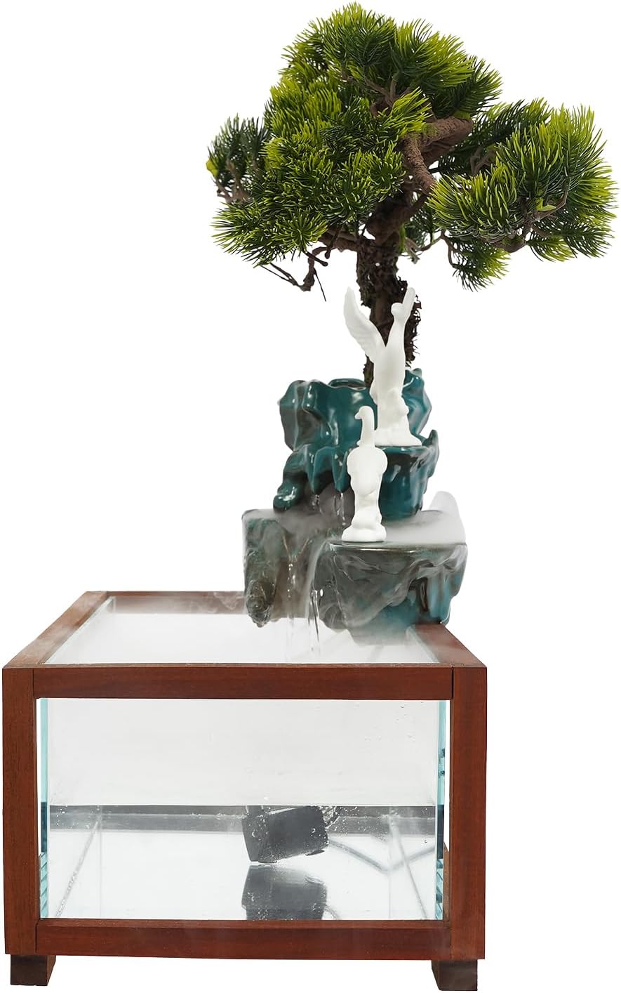 Elegant Desktop Waterfall Fountain with Fish Tank and LED Light