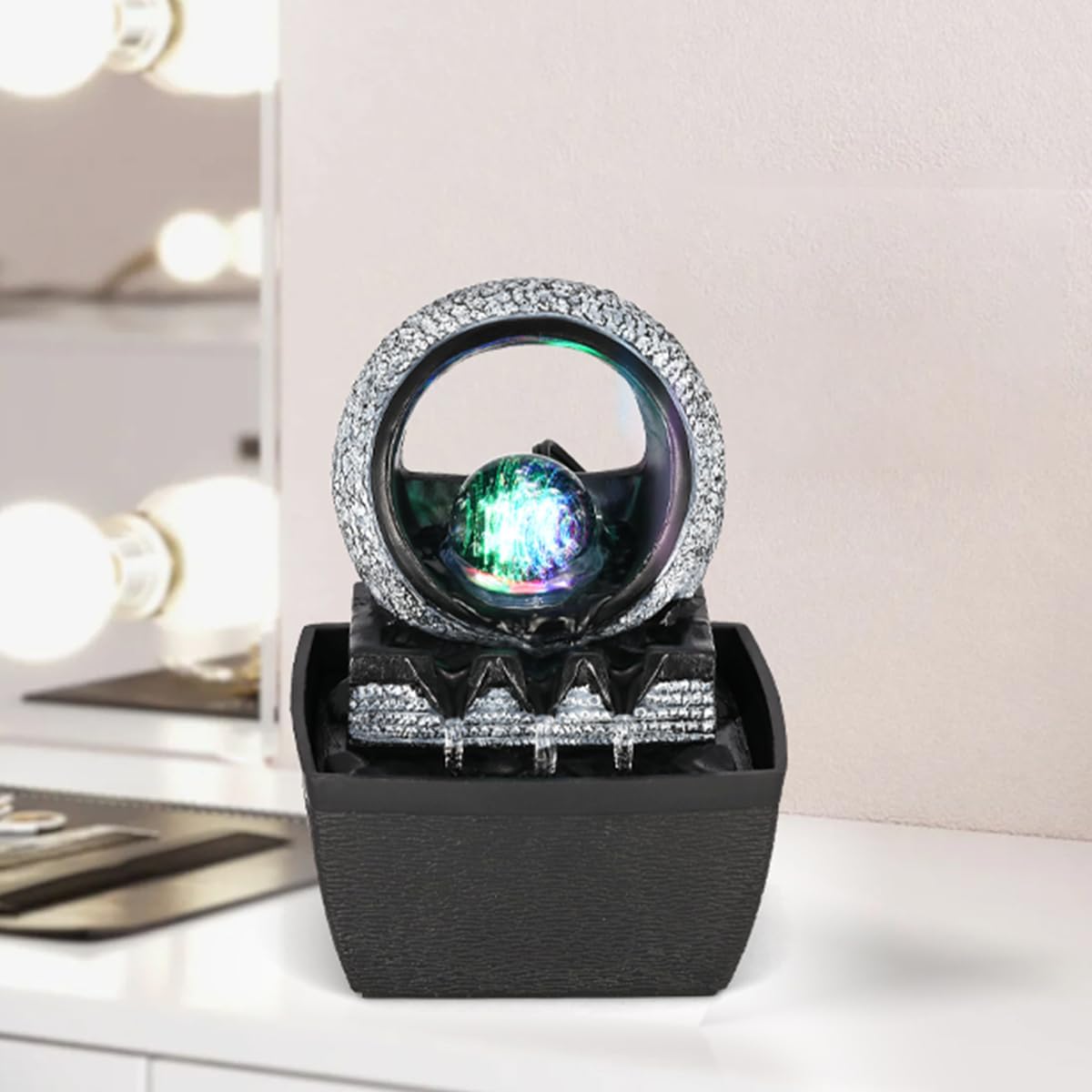 Hebafri Tabletop Water Fountain with LED Light