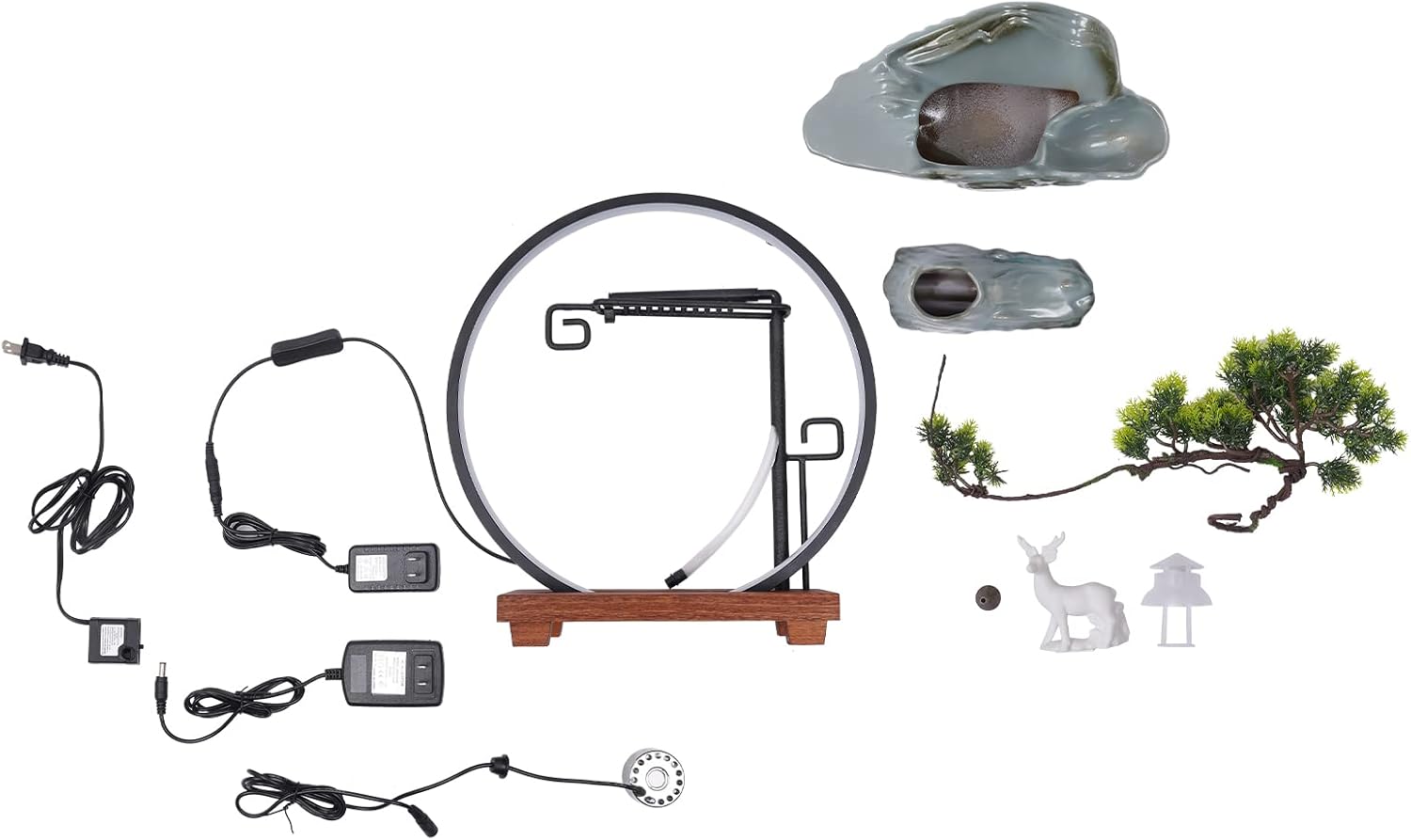 Tabletop Water Fountain with LED Light and Ceramic Deer