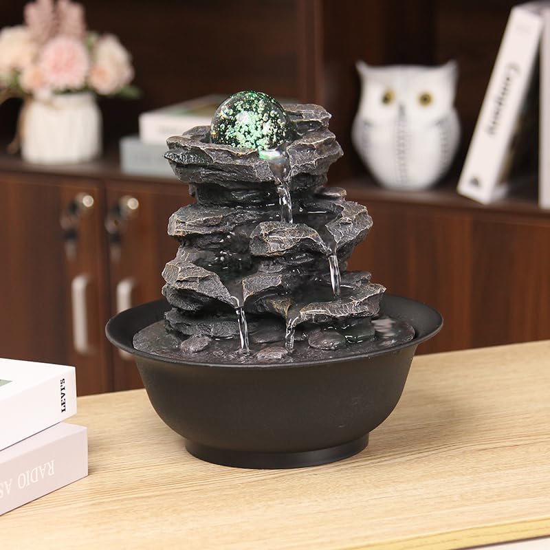 TiCin 4-Tier USB Powered Waterfall Fountain with Color-Changing LED Light