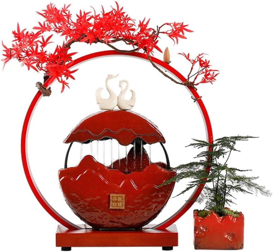 Ceramic Tabletop Fountain with Swans and Incense Holder
