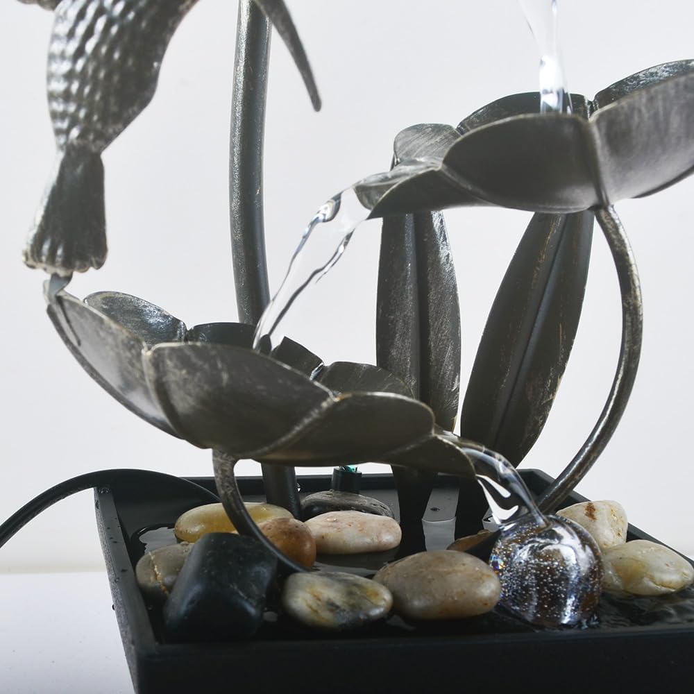 YOUUGIOR Tabletop Water Fountain with Lotus Leaf and River Rocks