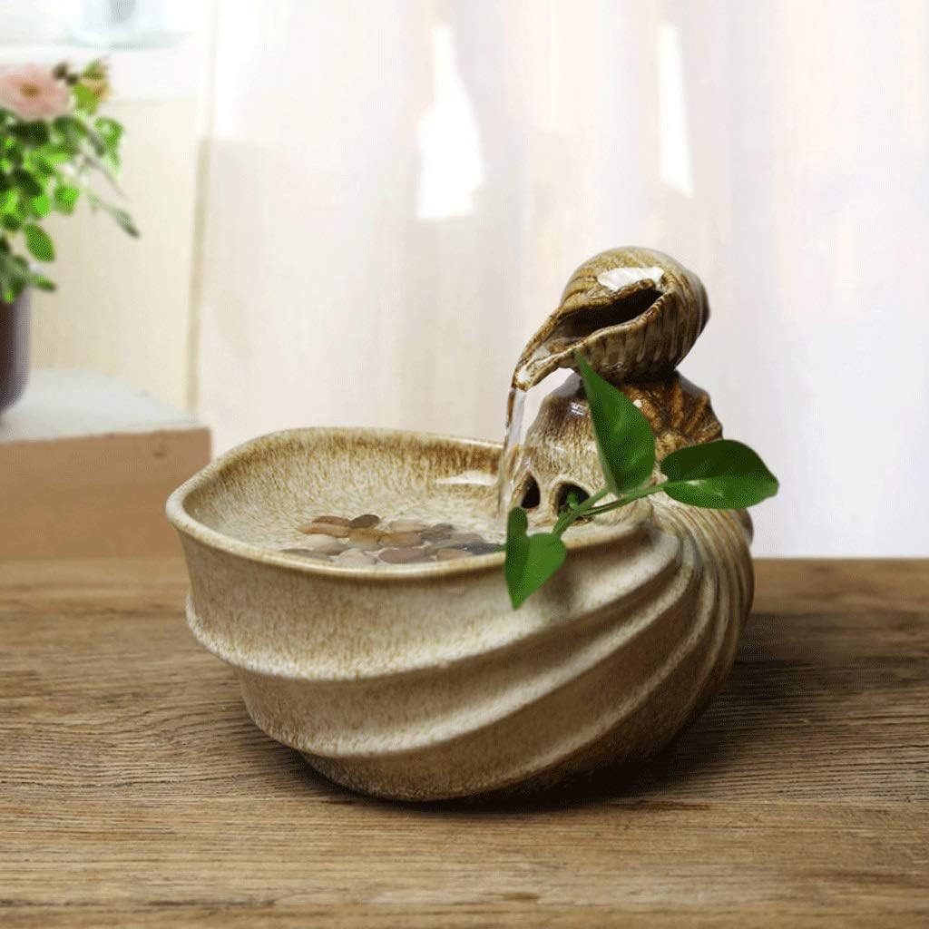 Indoor Tabletop Fountain with Conch Ceramic Decor and Submersible Pump