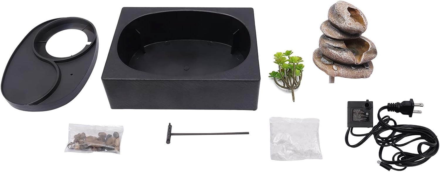Elegant 11in Tabletop Water Fountain with LED Light and Pump