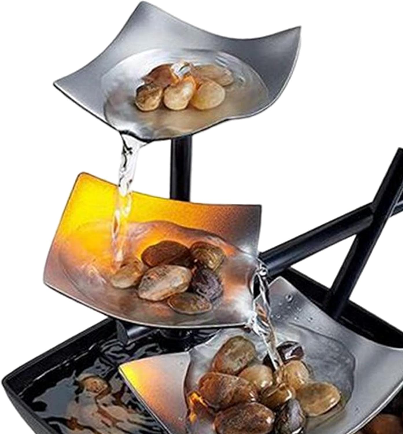 Generic Small Relaxation Tabletop Fountain USB Illuminated with Light Black Silver