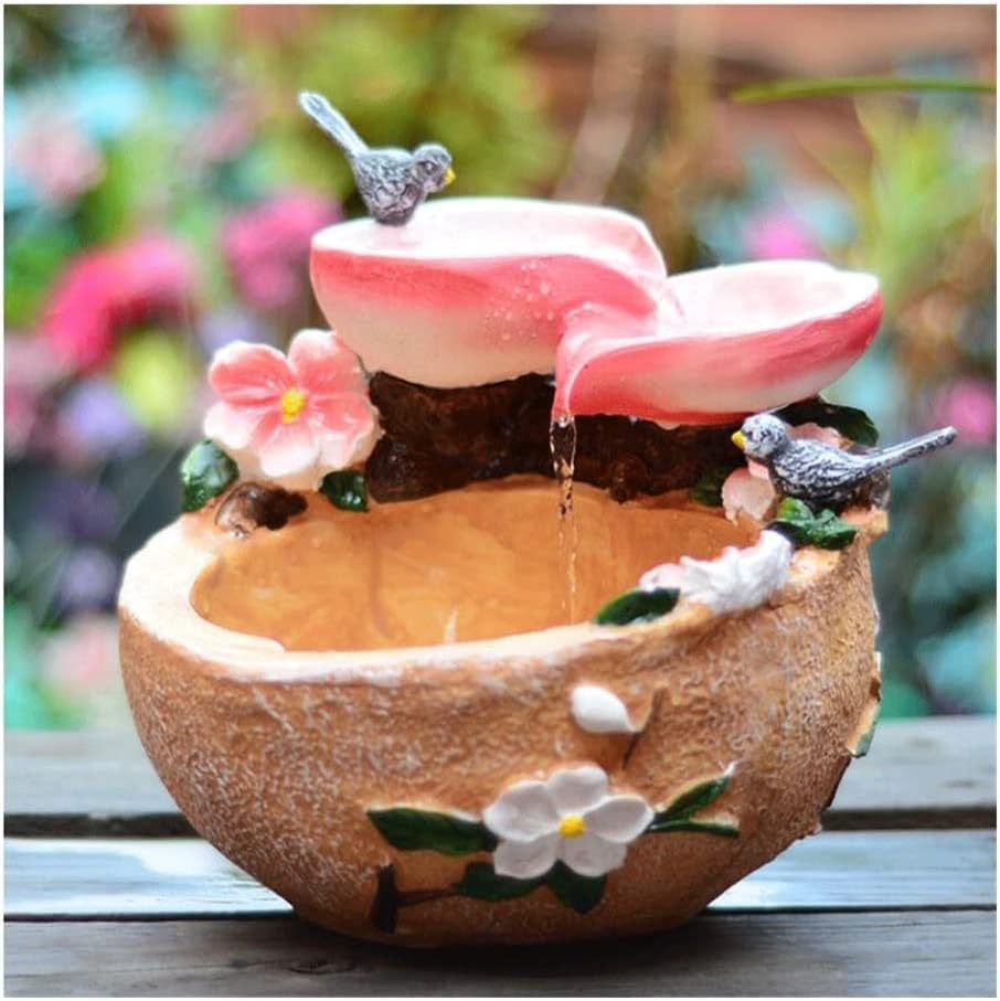 Pink Tabletop Fountain with Bird and Peach Design
