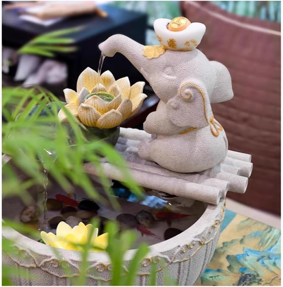 Red Elephant Tabletop Fountain with Stone Texture