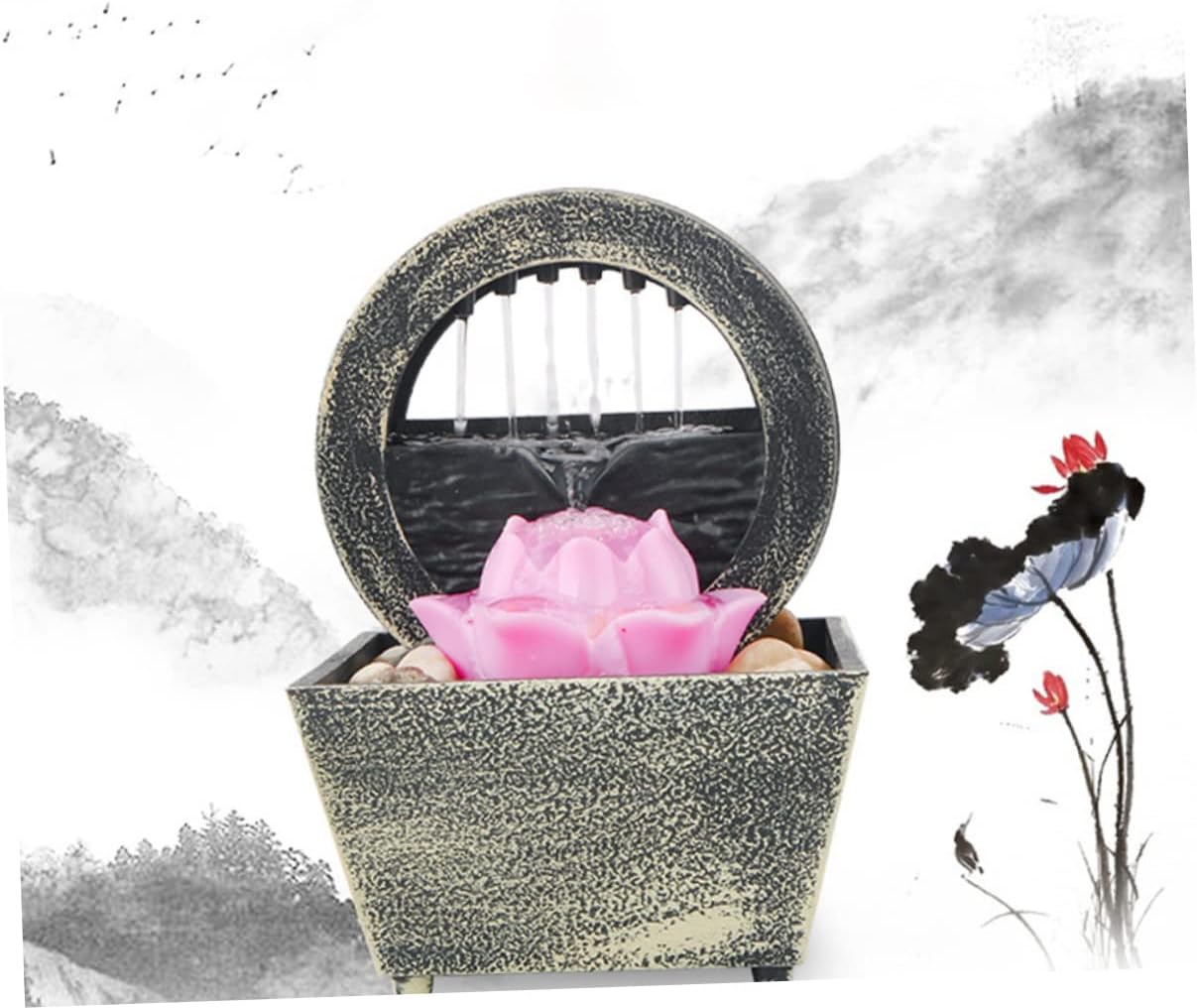 EXQUIMEUBLE Tabletop Fountain Waterfall Indoor Decor Battery-Powered Realistic Design Home Office Accessory