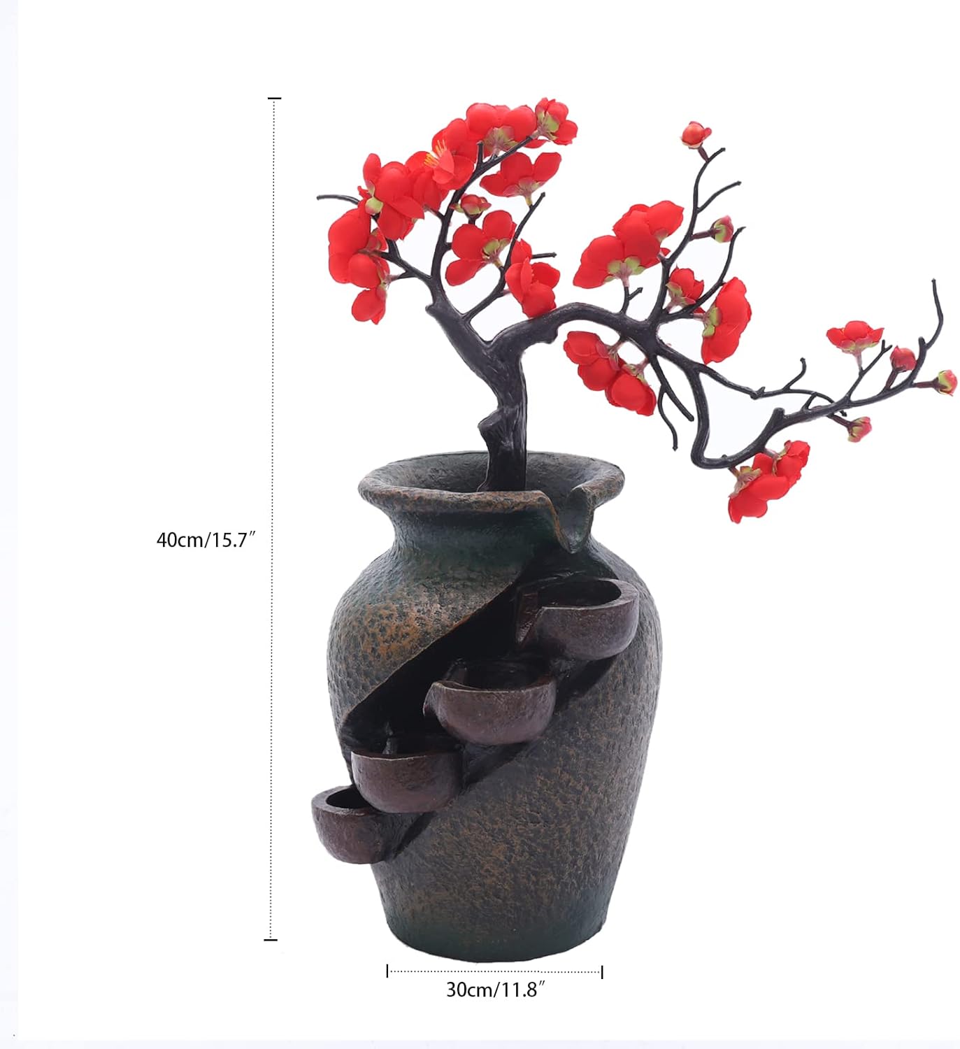 ZeStarDair Tabletop Water Fountain with 4 Layers and Simulated Plum Blossoms