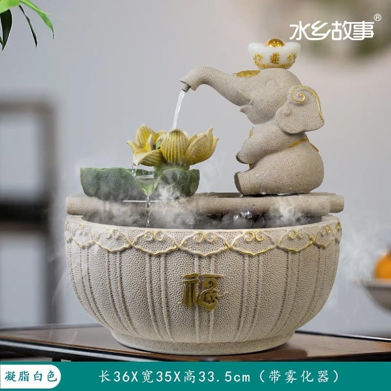 Red Elephant Tabletop Fountain with Stone Texture