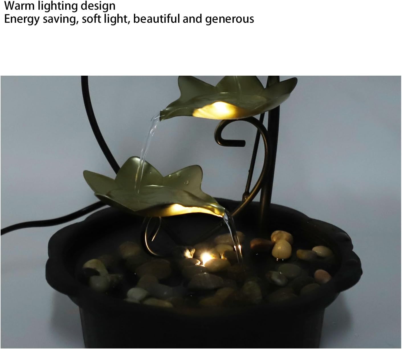 Enlybee Water Tabletop Fountain with LED Light Quiet USB Desk Fountain for Home and Office Decor