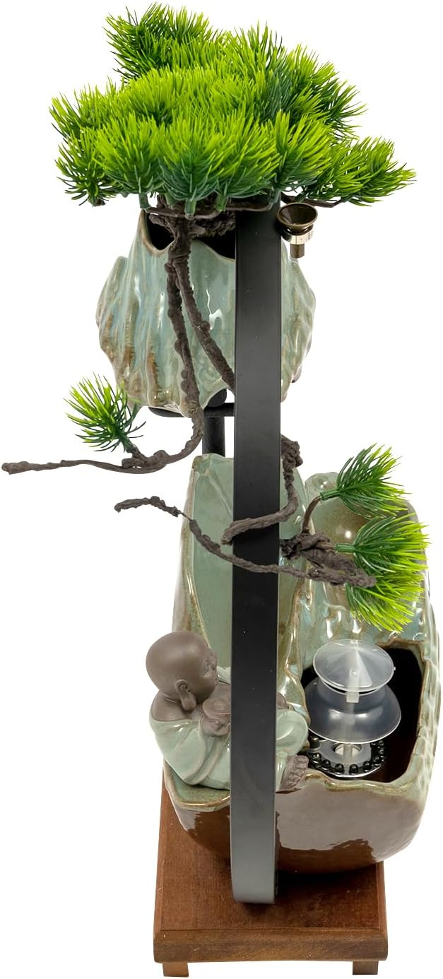 Tabletop Water Fountain with LED Light and Mist for Feng Shui and Relaxation