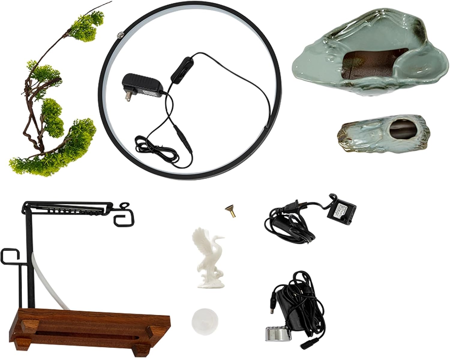 WUSILILU Tabletop Water Fountain with LED Light Ring