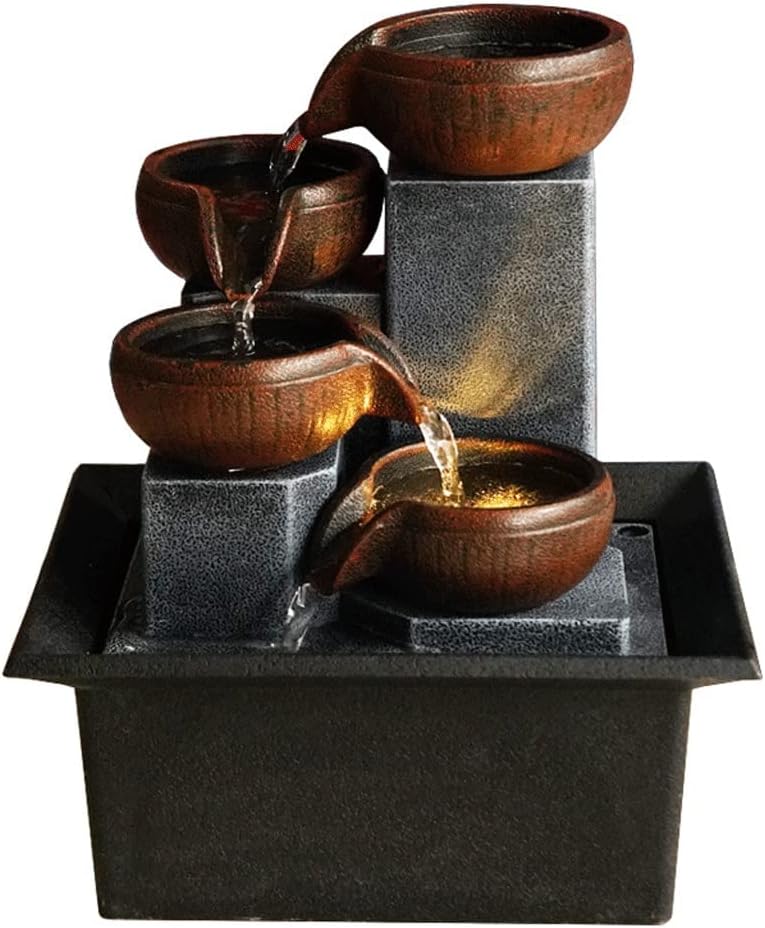 4 Level Tabletop Fountain with LED Lights and Stones