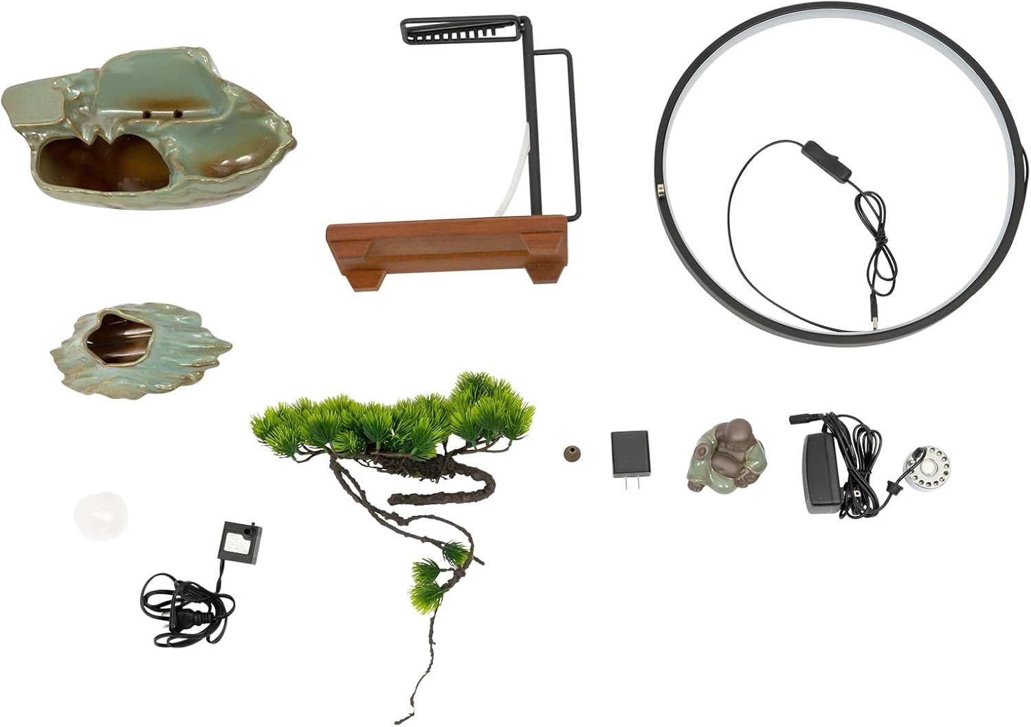 Tabletop Water Fountain with LED Light and Mist for Feng Shui and Relaxation