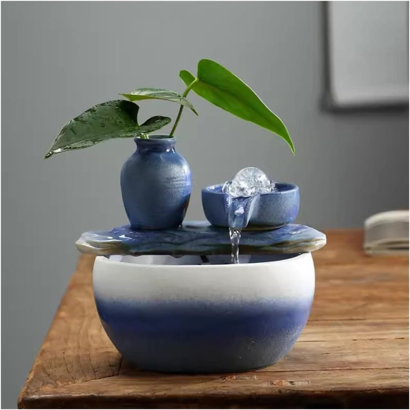 Ceramic Tabletop Fountain Indoor Decor with Water Flow and Feng Shui Benefits