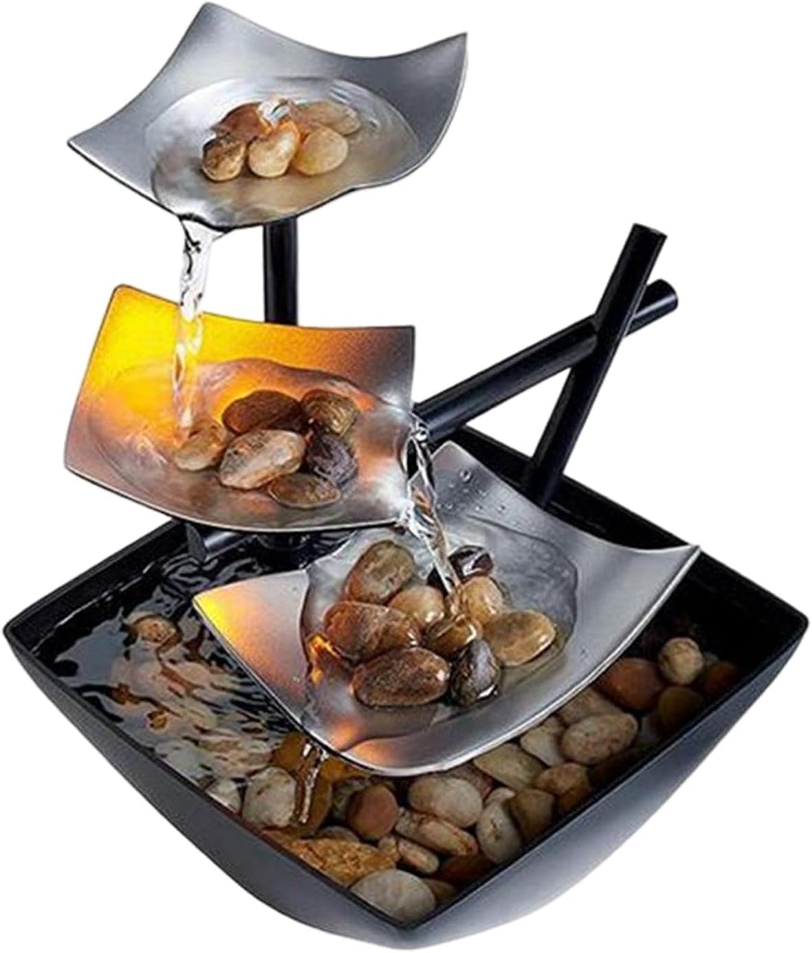 Generic Small Relaxation Tabletop Fountain USB Illuminated with Light Black Silver