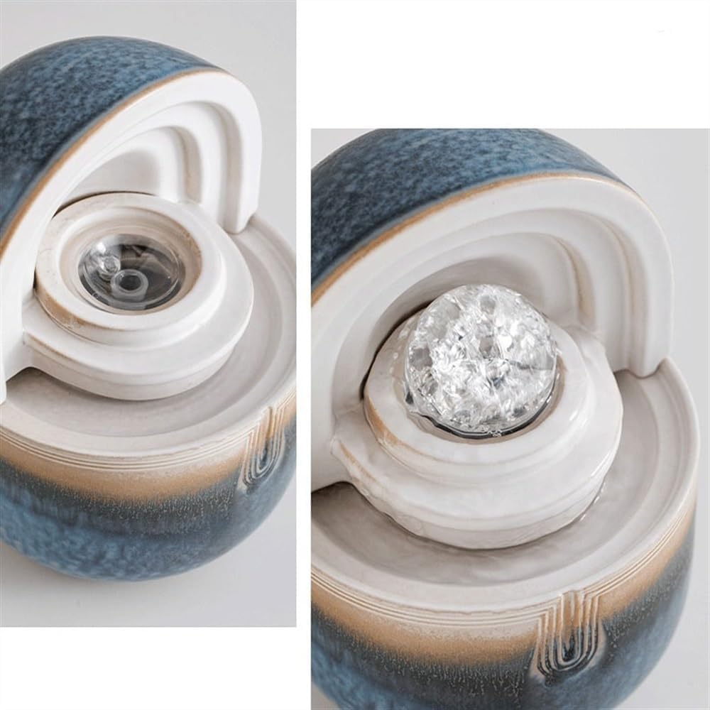Blue Ceramic Tabletop Fountain with Spinning Ball