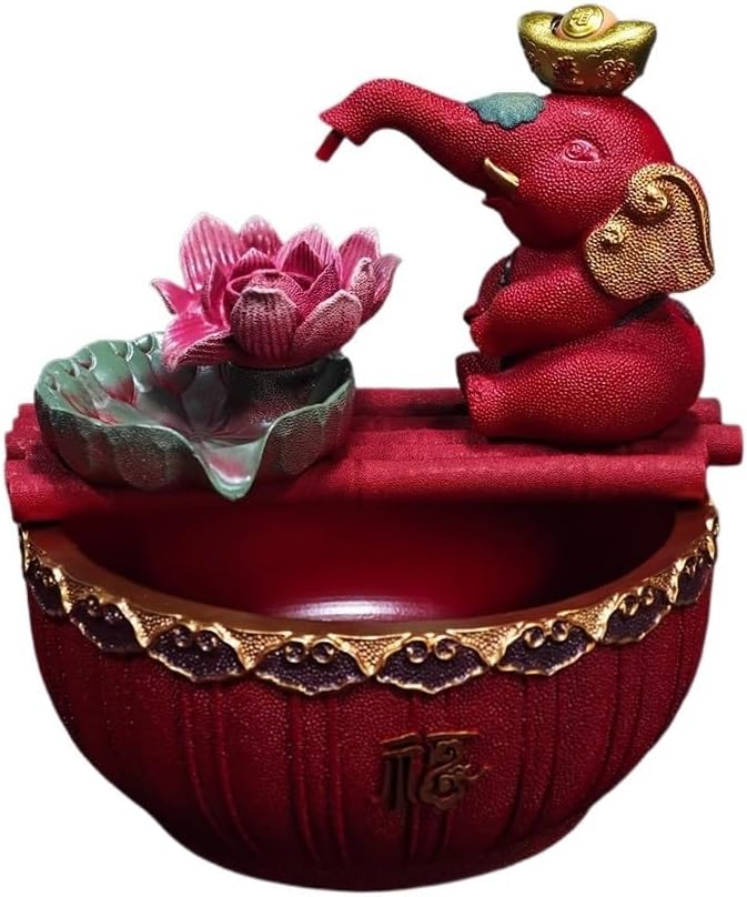 Red Elephant Tabletop Fountain with Stone Texture