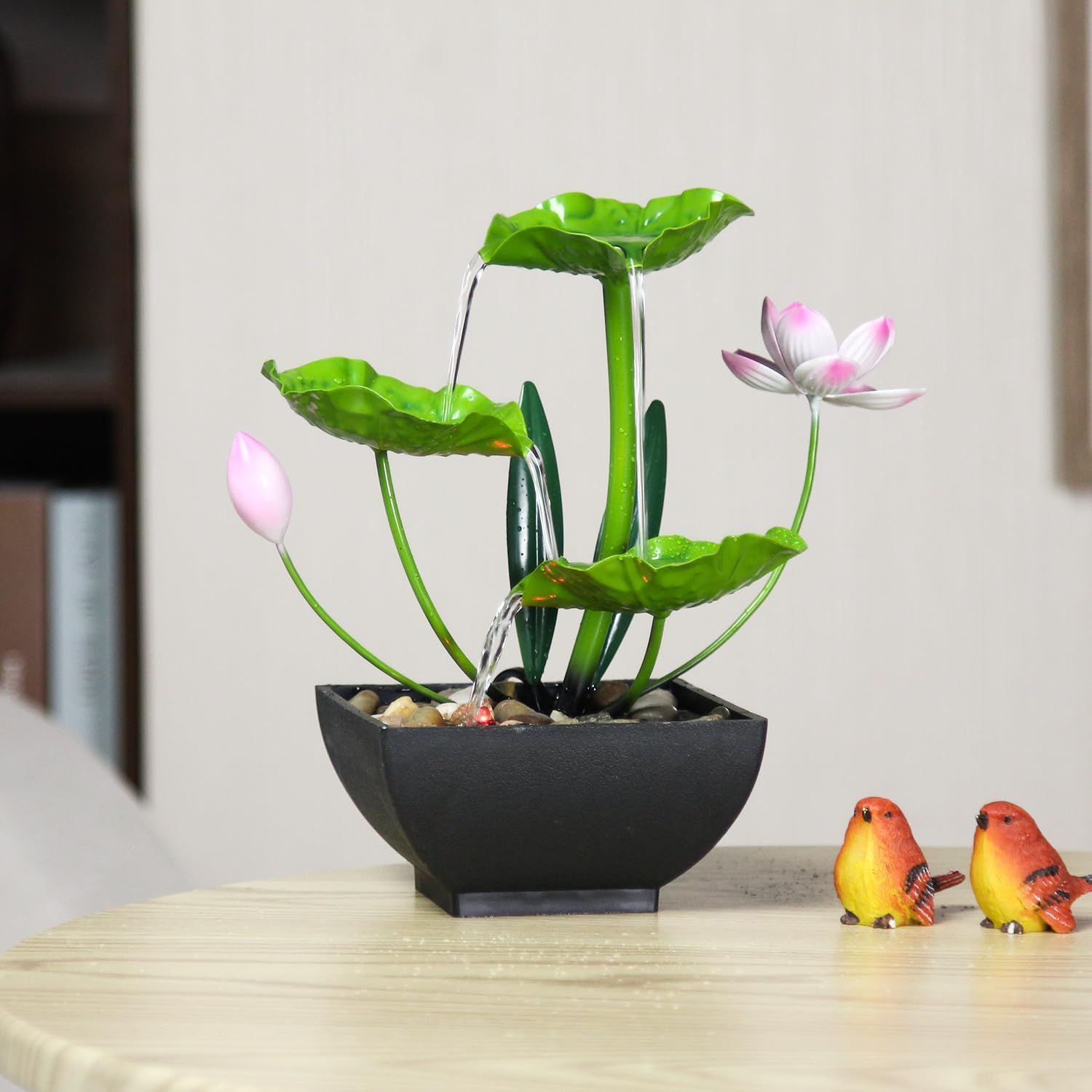 YOQUATE 3-Tier Tabletop Water Fountain with Lotus Design