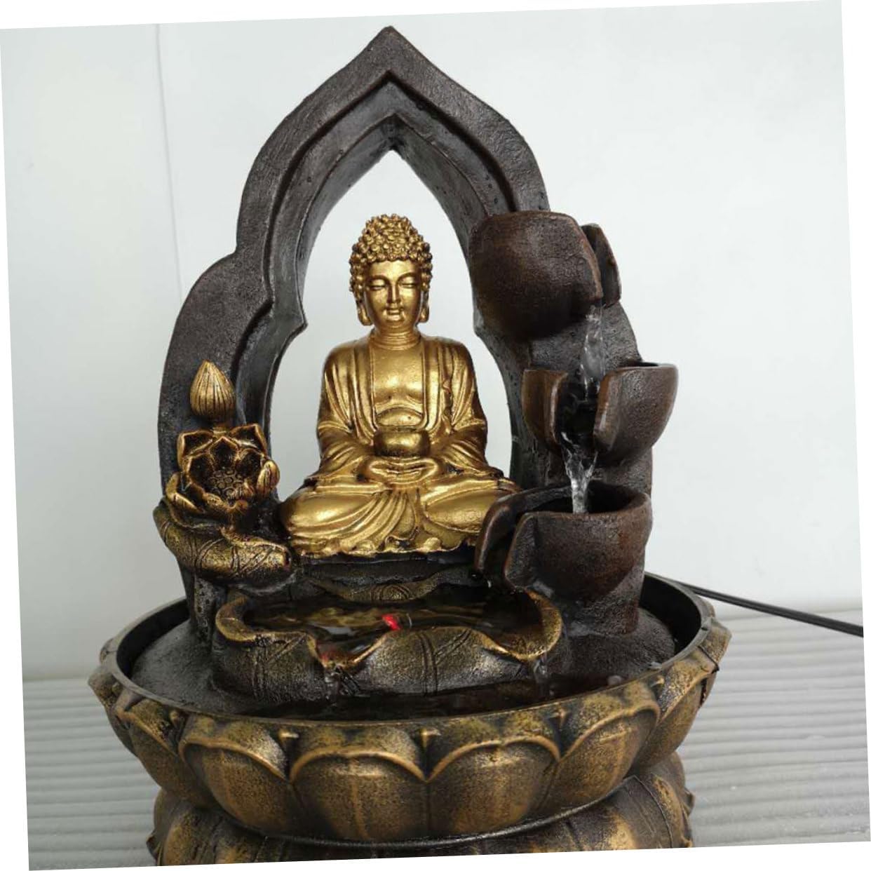 Ciieeo Resin Buddha Statue Waterfall Fountain for Home Office Decor