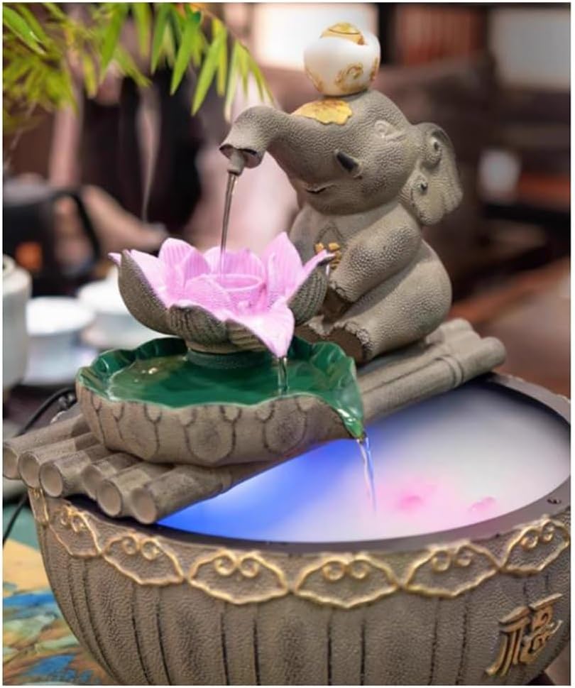 Red Elephant Tabletop Fountain with Stone Texture