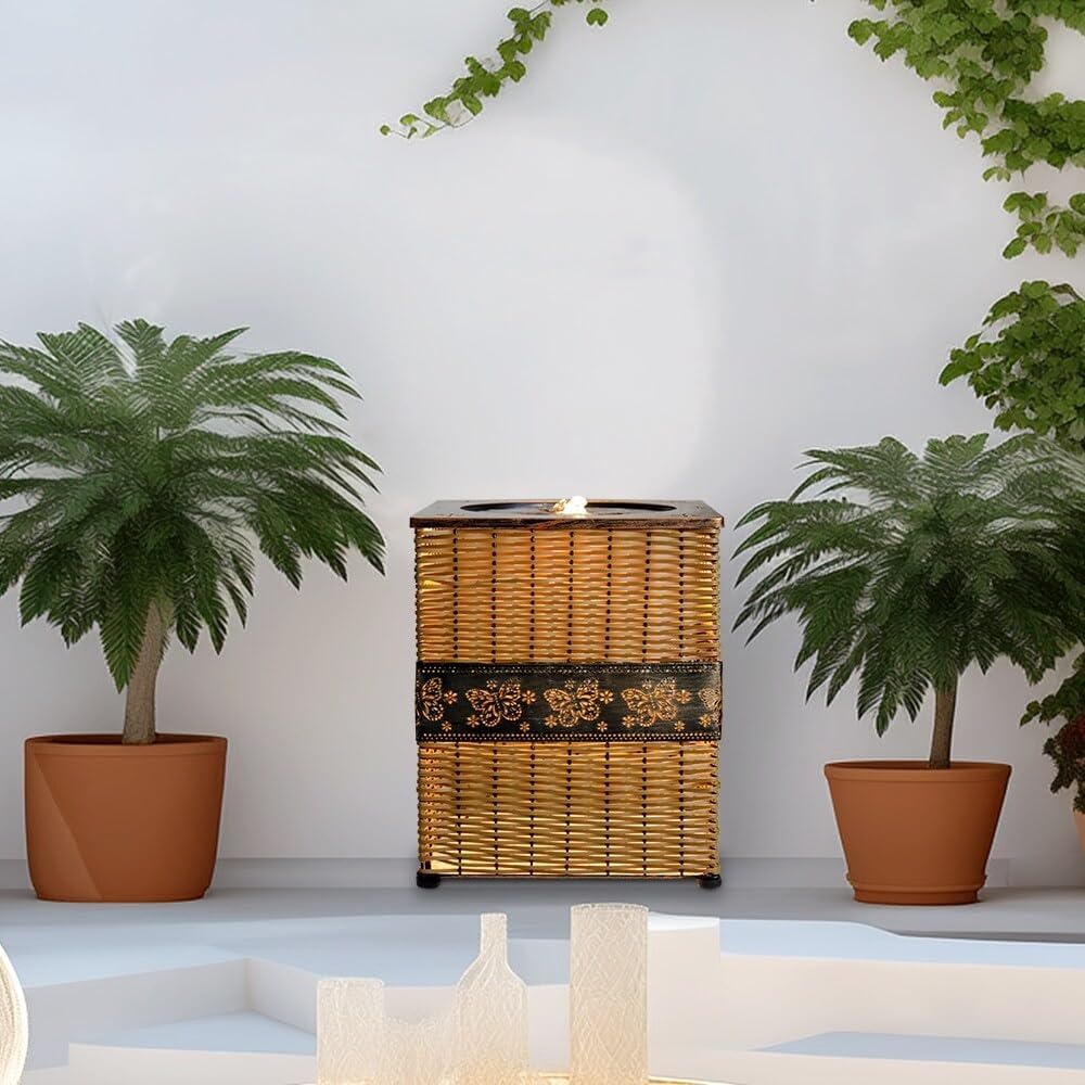Indoor Rattan Water Fountain with LED Light Yellow