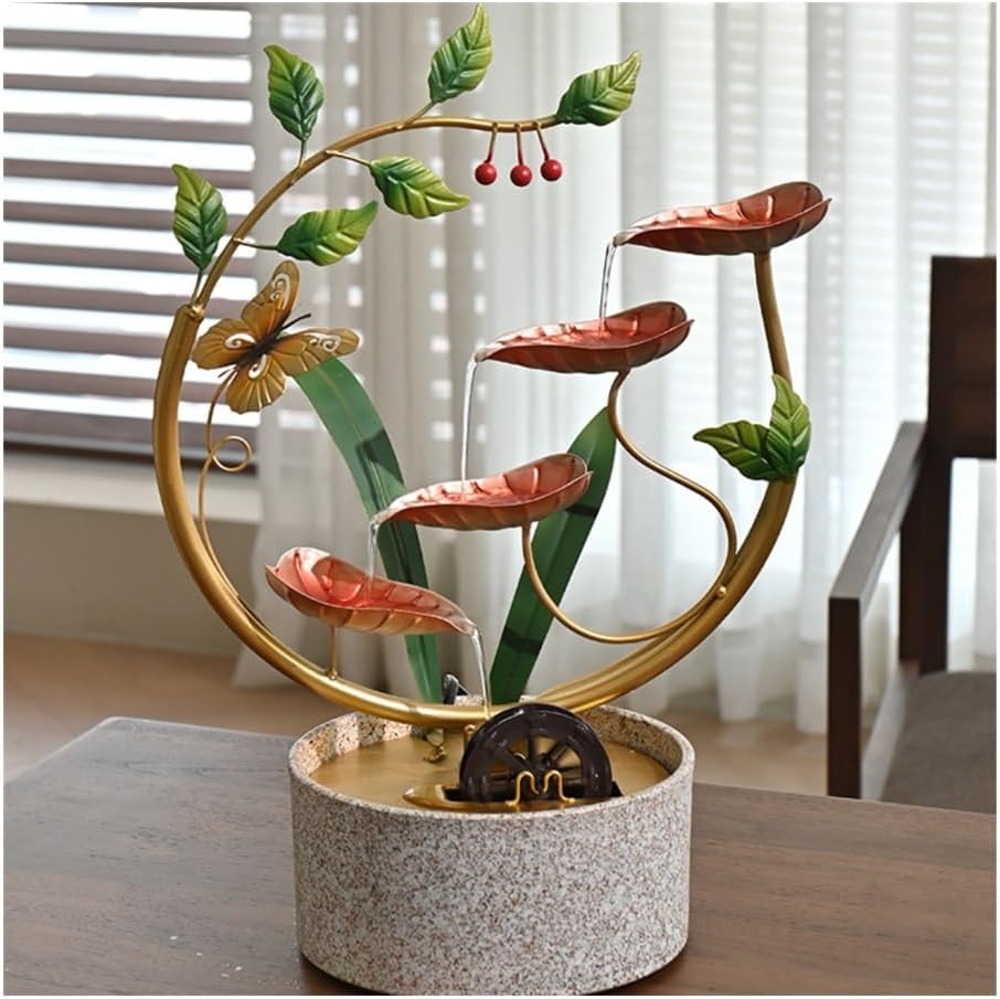 Tabletop Fountain with Feng Shui Water Wheel - Red