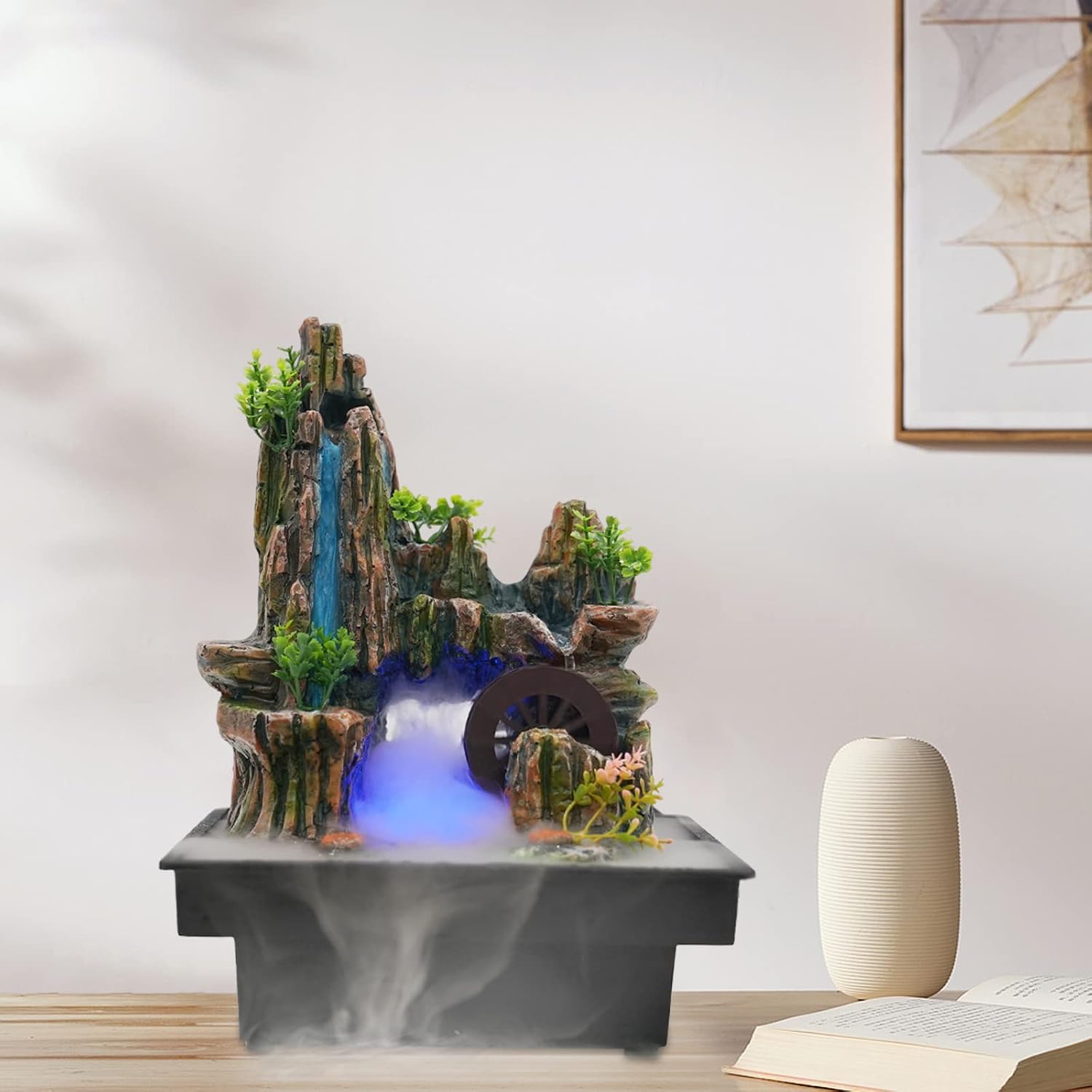 Tabletop Fountain with LED Lights and Rockery