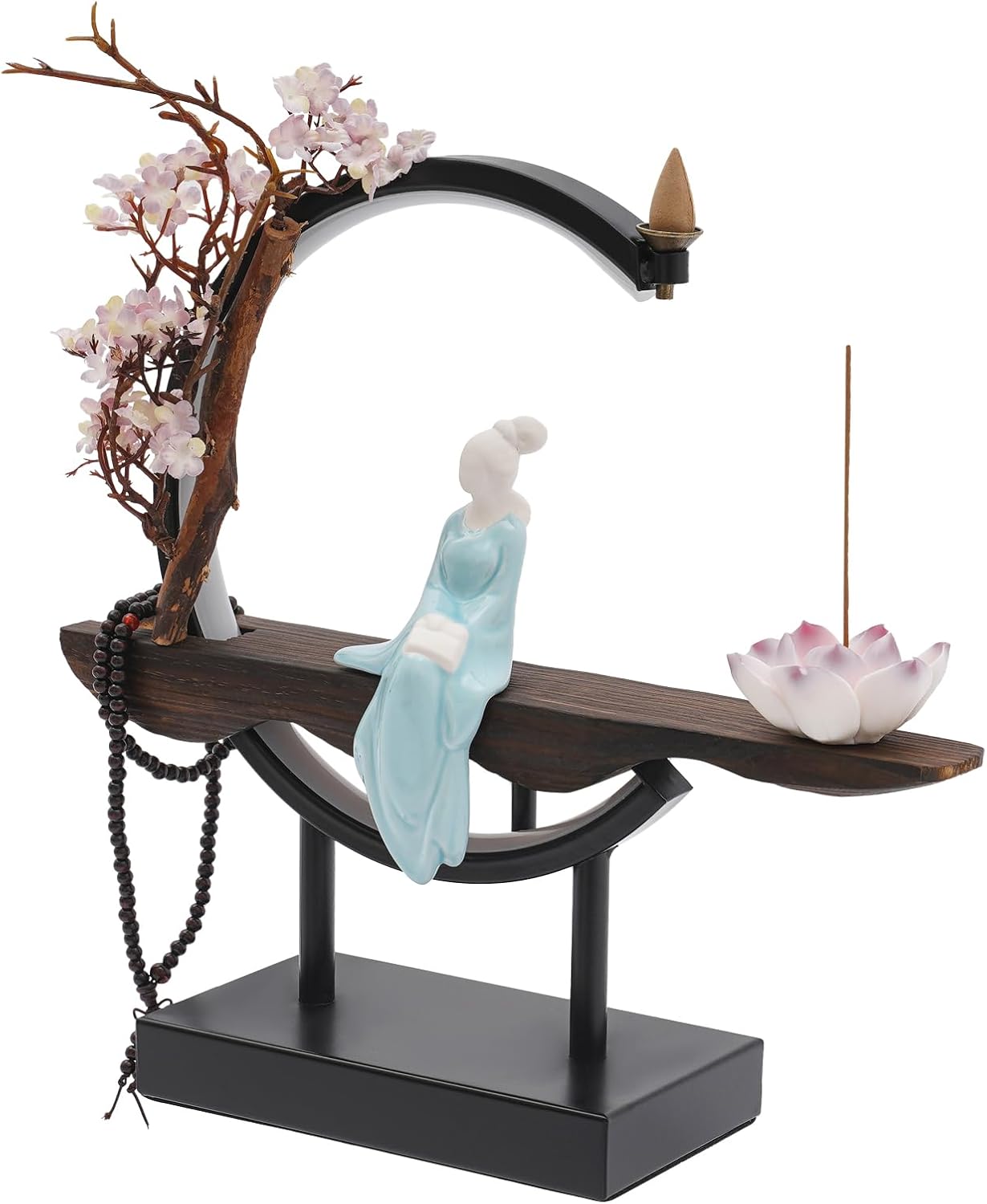 BenHookyle Tabletop Fountain with LED Light and Artificial Peach Blossoms
