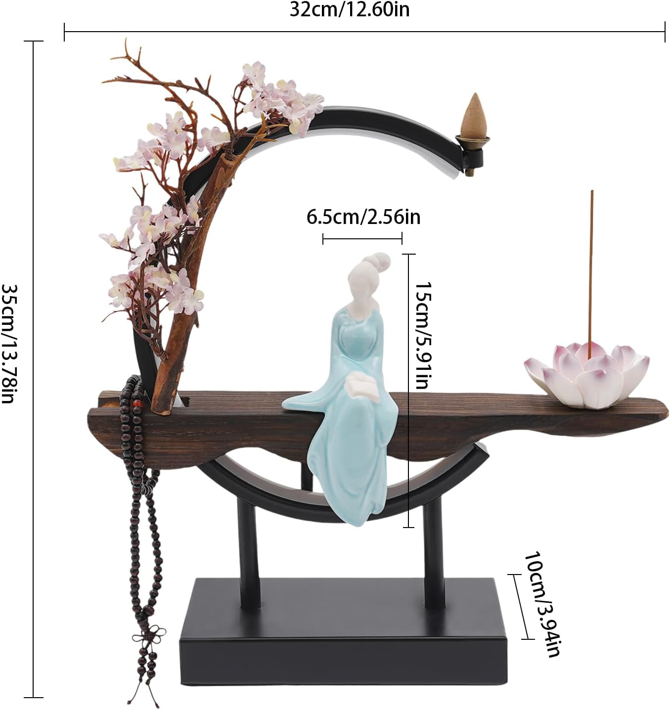 BenHookyle Tabletop Fountain with LED Light and Artificial Peach Blossoms