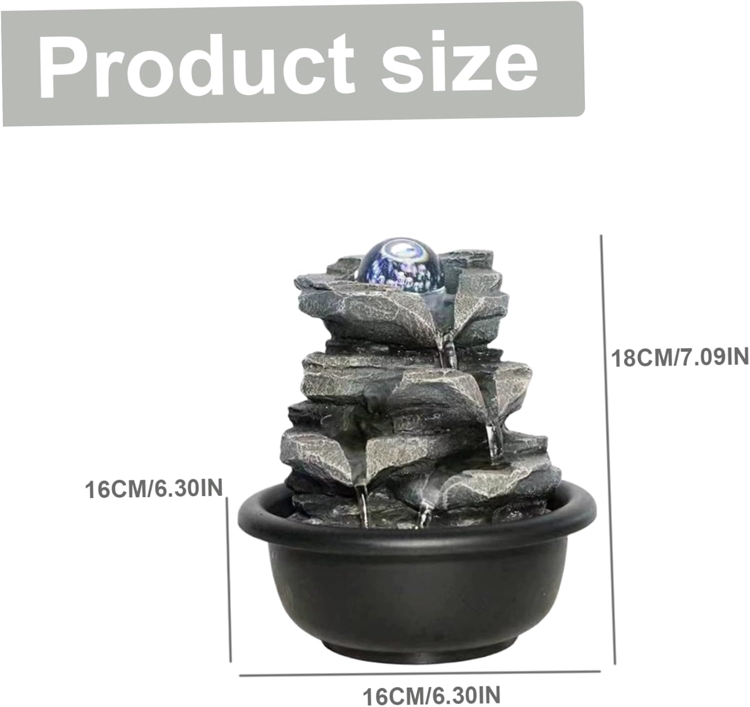 7x6x6 Indoor Fountain with Rotating Light USB Powered 4-Tier Tabletop Waterfall Decor