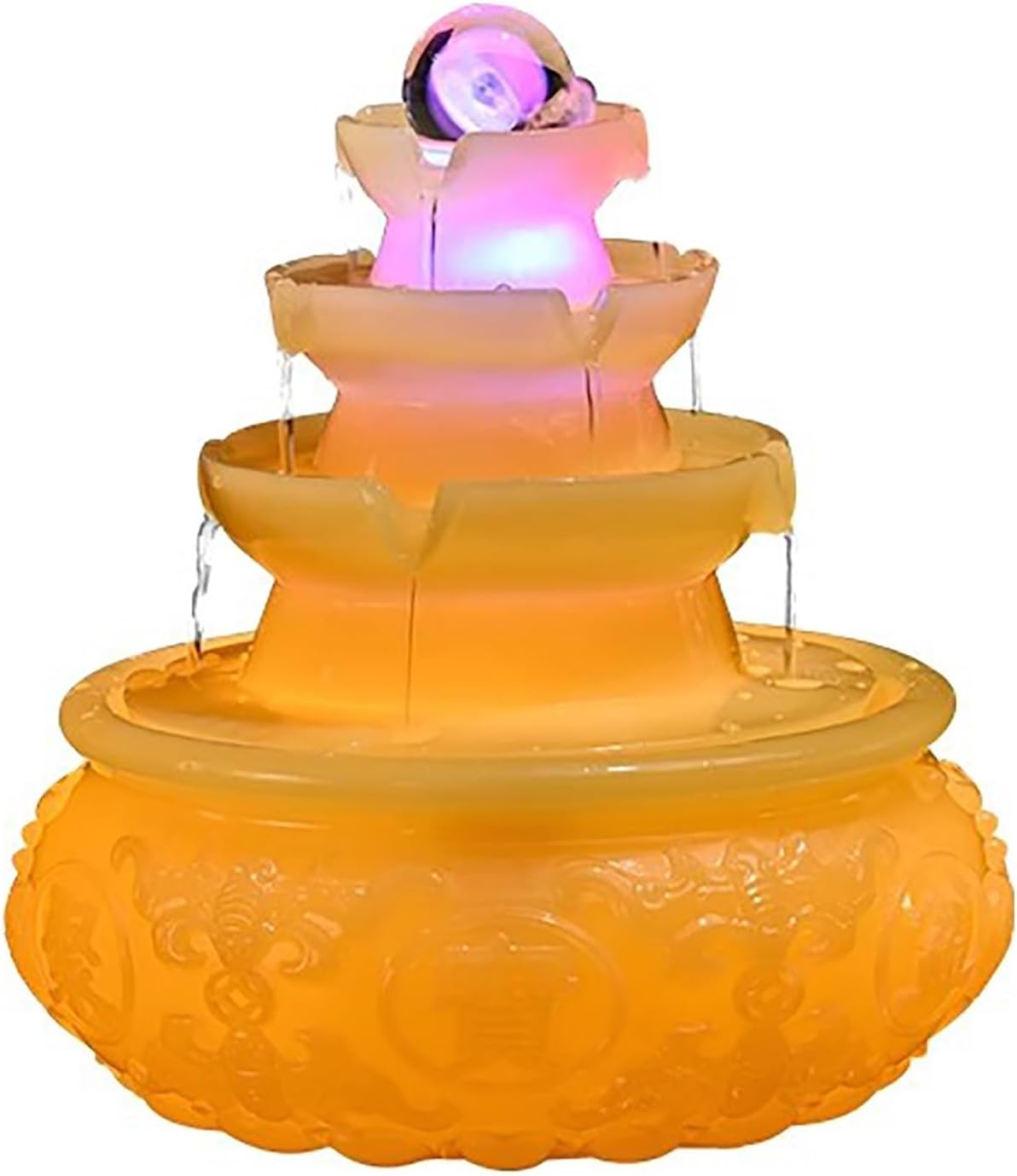 Resin Desk Water Fountain with LED Light and Rotating Crystal Ball