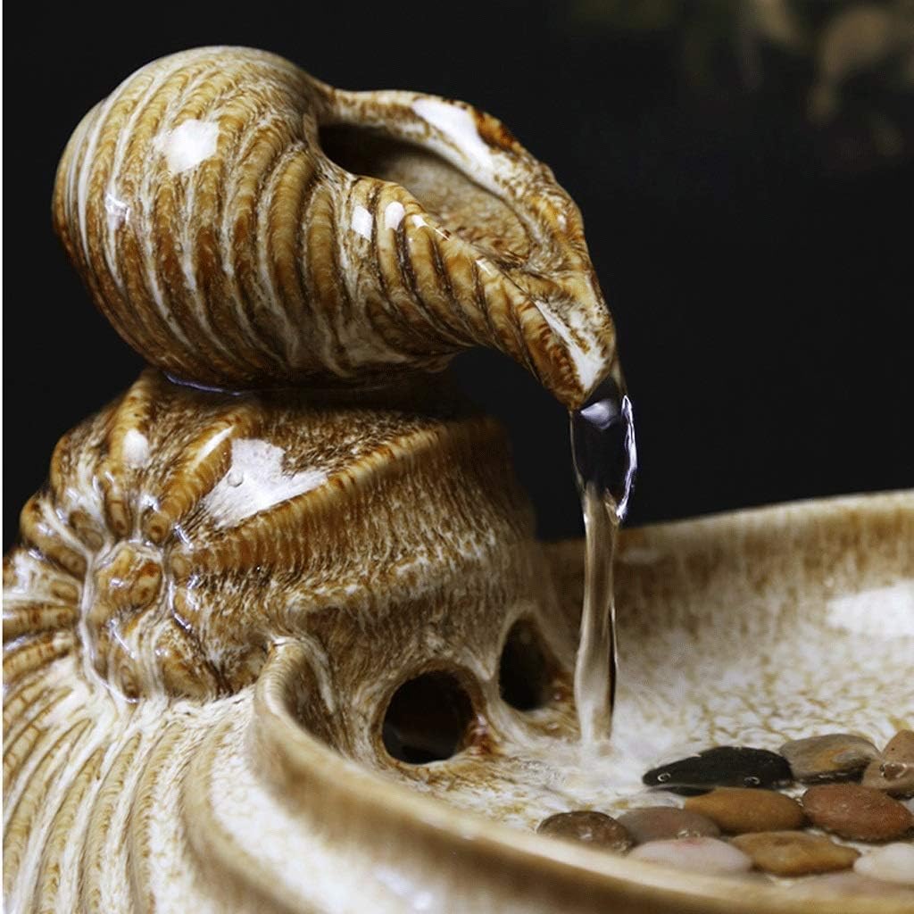 Indoor Tabletop Fountain with Conch Ceramic Decor and Submersible Pump