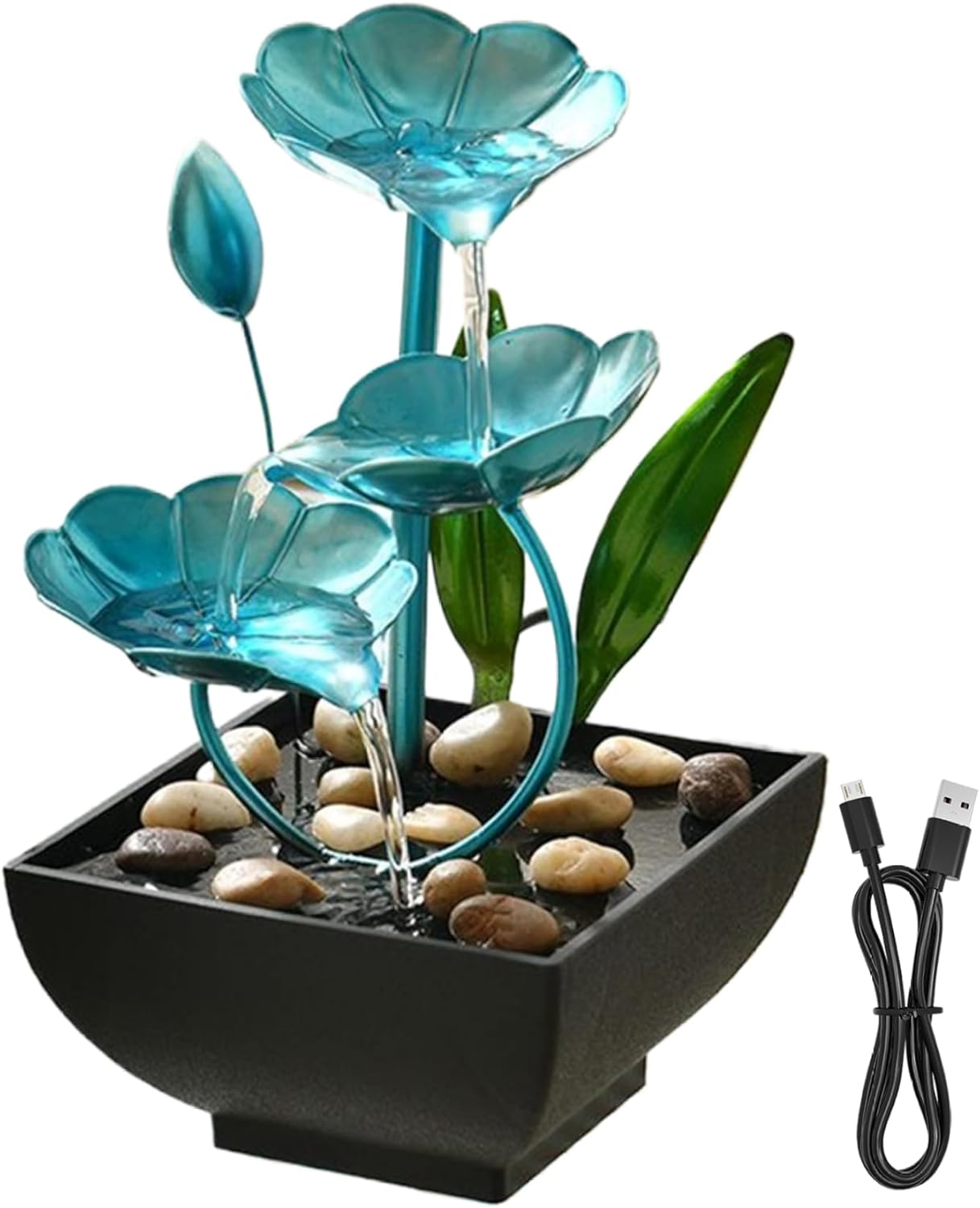 Hperu Tabletop Fountain 5x5x9in USB Powered Indoor Lotus Decor Waterfall Fountain for Office Bedroom Living Room