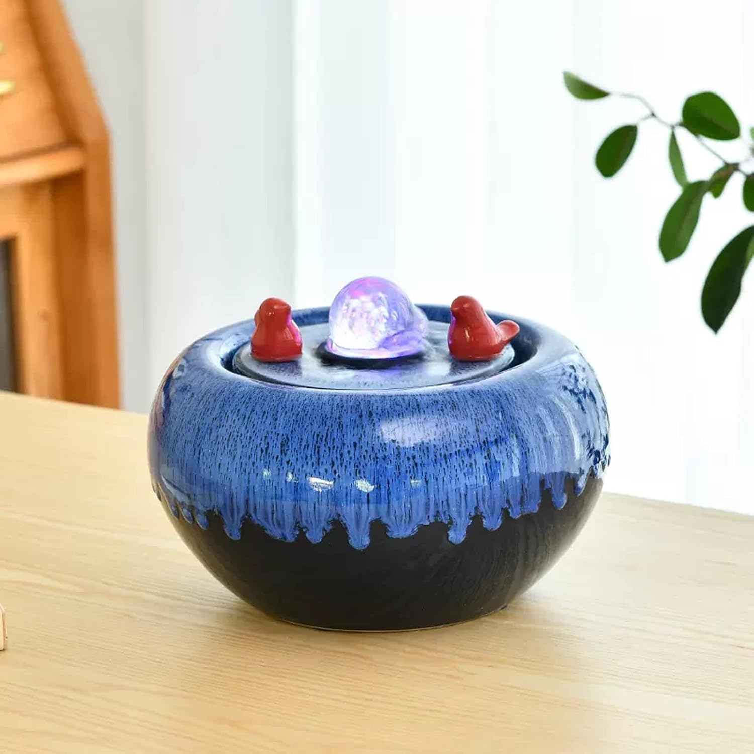 Tabletop Fountain with LED Light and Rotating Ball