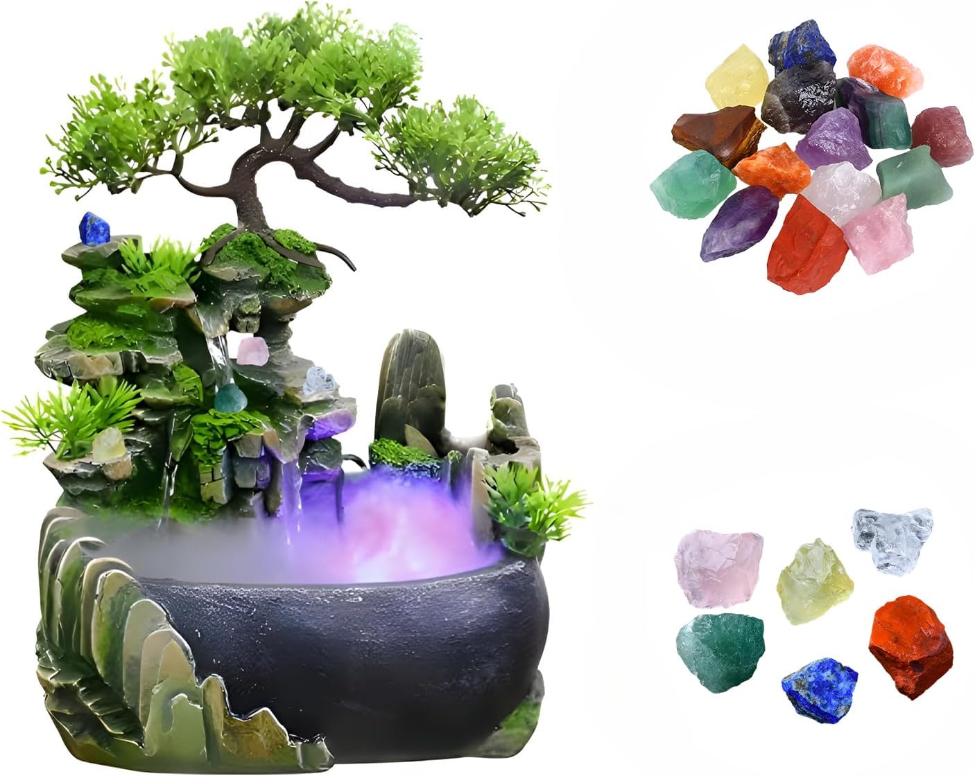 Free 10 PCS Crystal Energy Guard Tabletop Bonsai Fountain with LED Lights